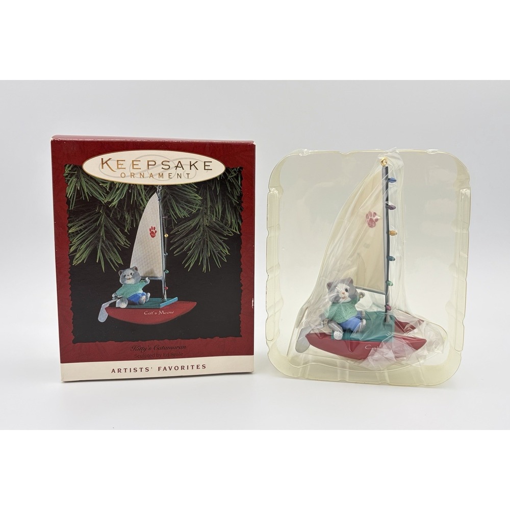 Hallmark Keepsake Ornament Kitty's Catamaran Cat's Meow Boat 1994 Vintage New